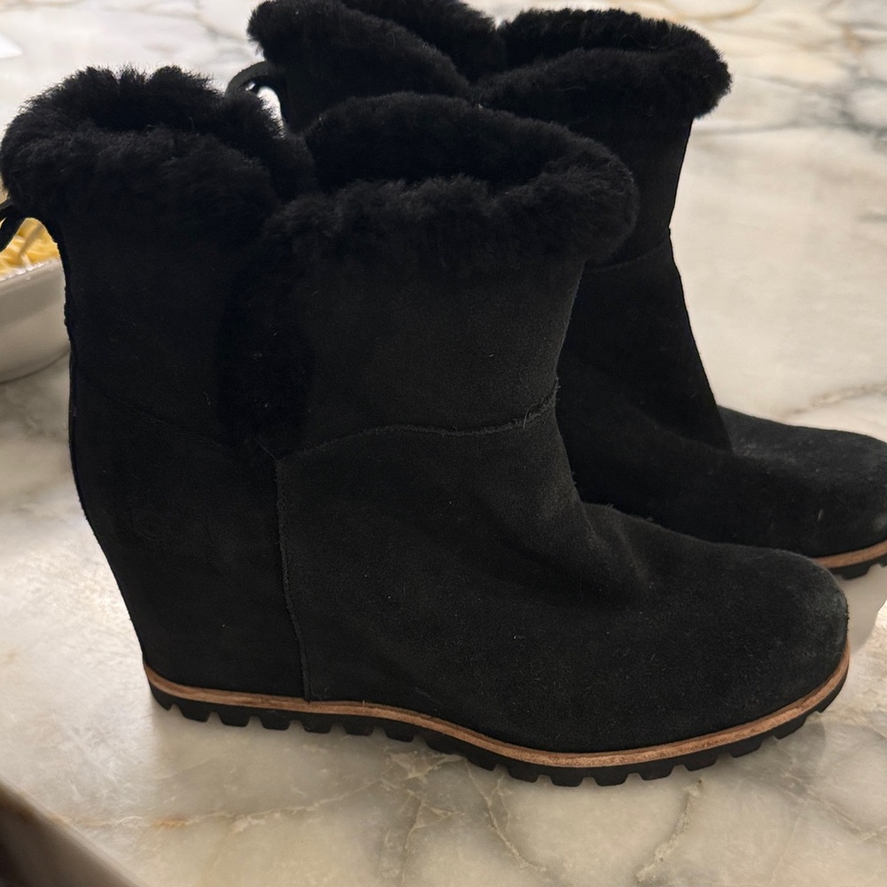UGG Black Suede Wedge Boots